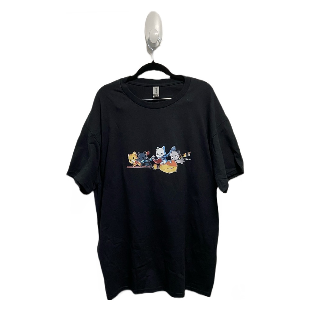Kitties on a Broomstick Hogwarts House Cats Harry Potter Cute Kawaii T-Shirt - Picture 3 of 5